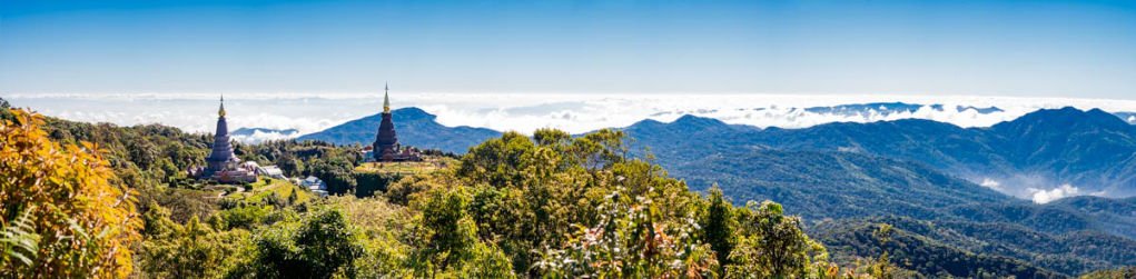 create panorama in photoshop of view at Doi Inthanon national park.